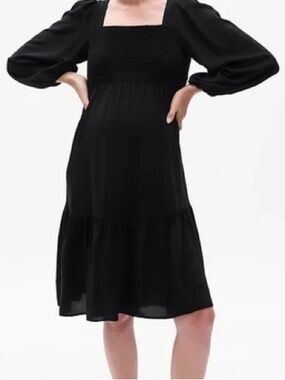 GAP Maternity Smocked Midi Dress, black, size small
